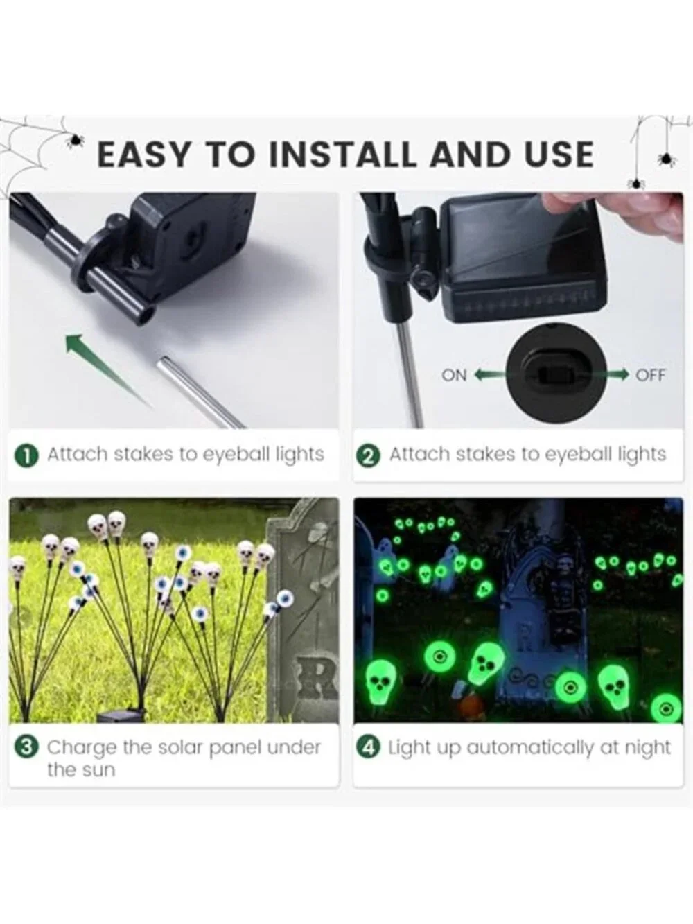 Solar Halloween Outdoor Eyeball Lights Yard Stakes Scary Garden Decorations IP65